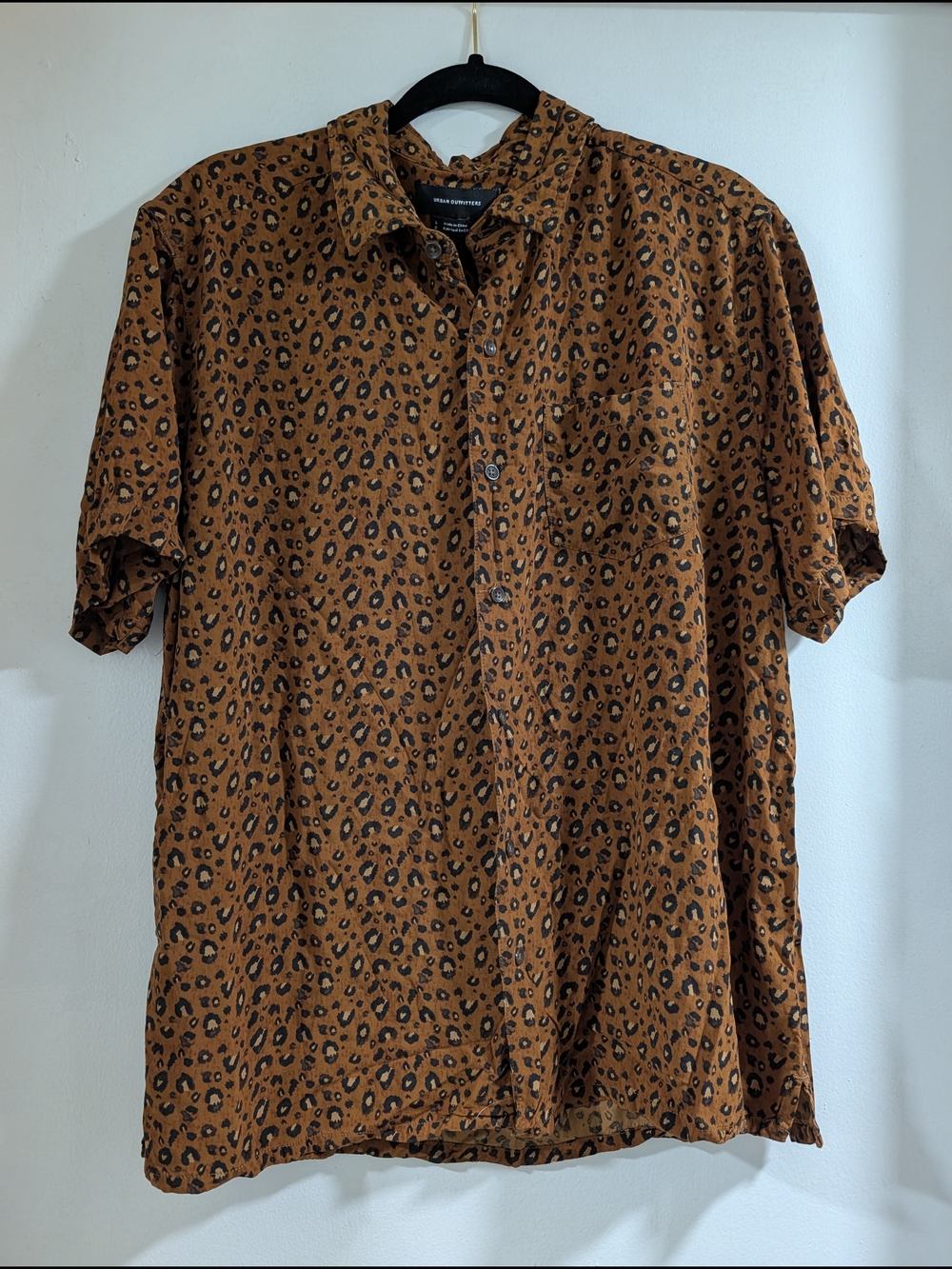 Urban Outfitters Brown Leopard Print Short Sleeve Button-Up Shirt